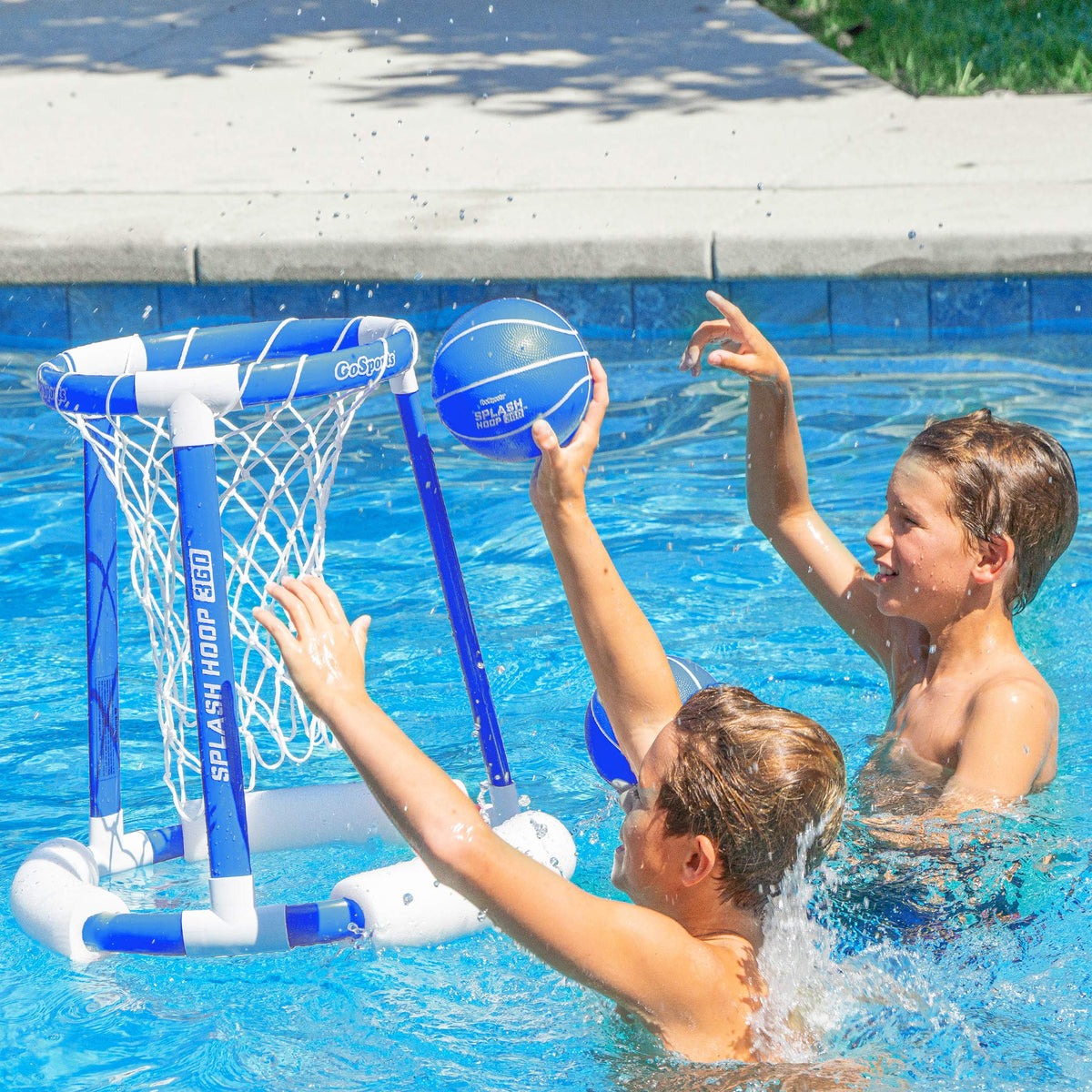 GoSports Splash Hoop 360 endures splashes and playful dunks in the pool.