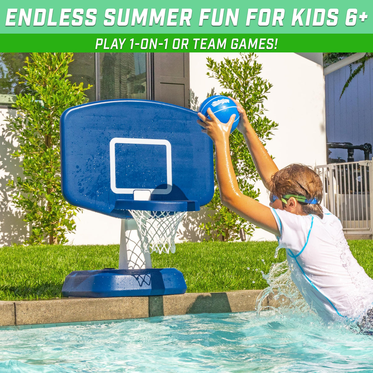 GoSports Splash Hoop Classic base fill water for stable poolside games.