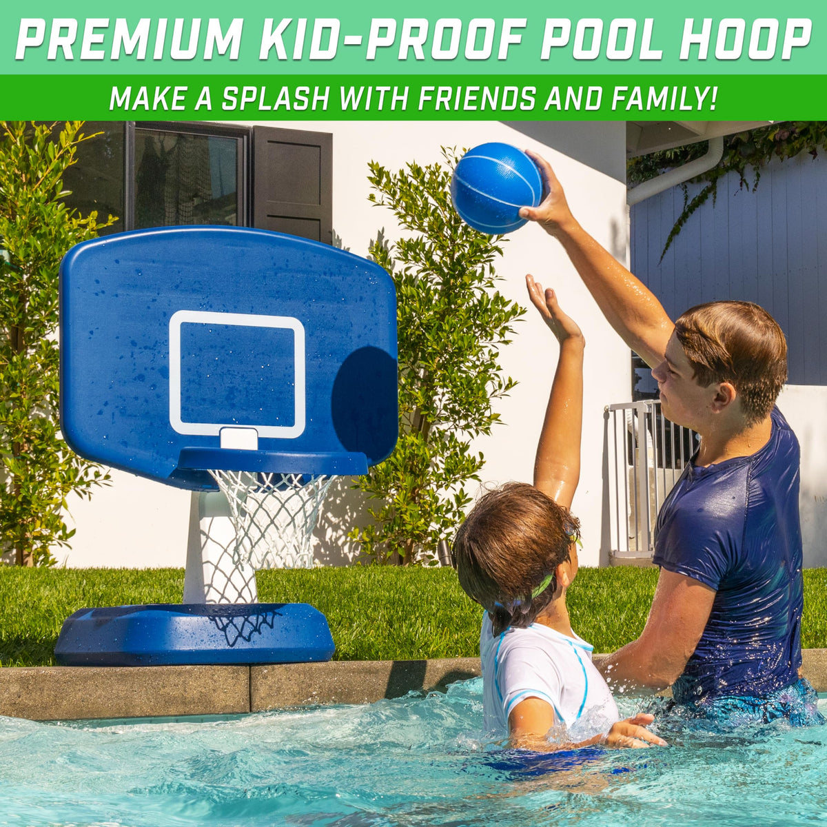 GoSports Splash Hoop Classic water basketball included for hands-on pool play.