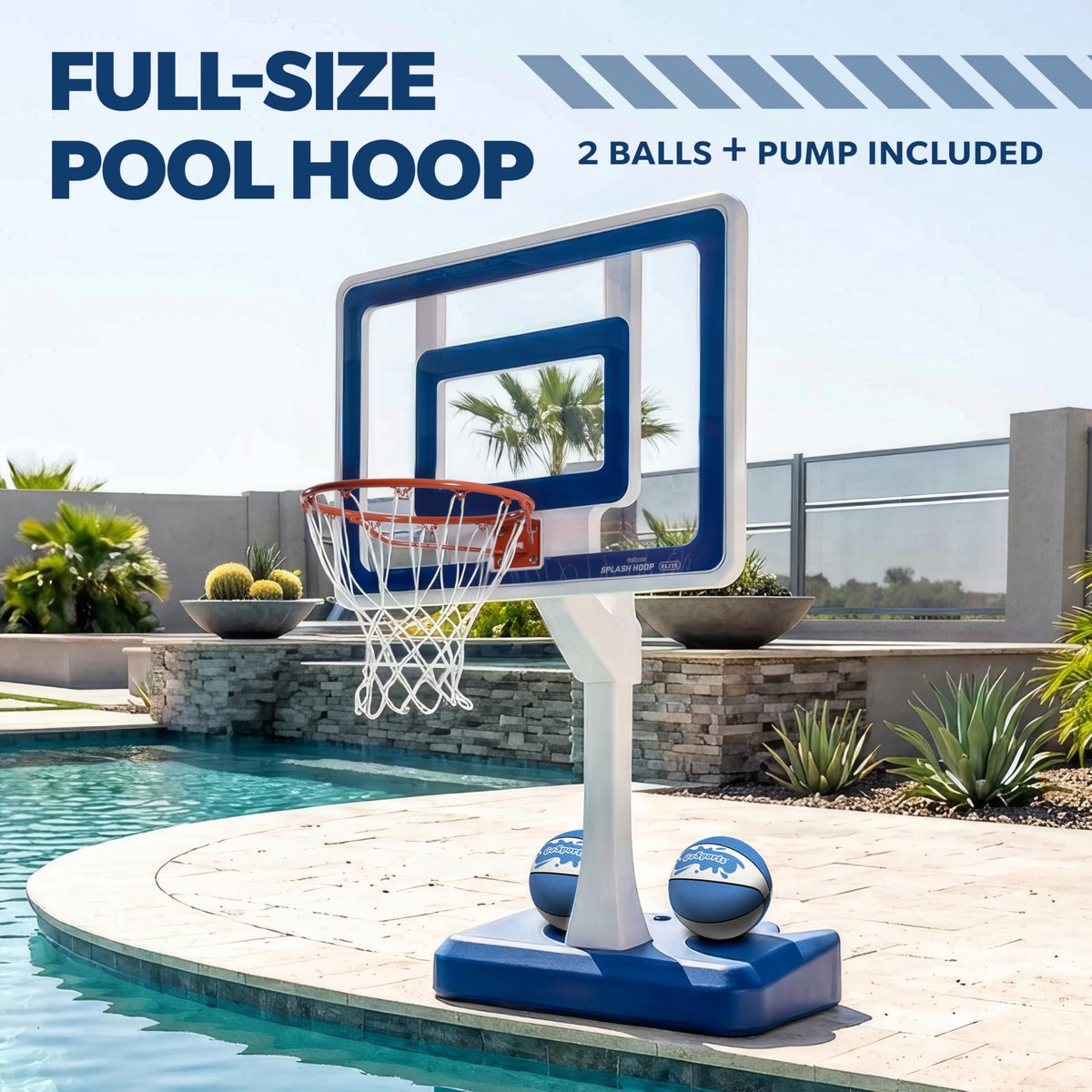 GoSports Splash Hoop Elite rim offers regulation size for pool play.