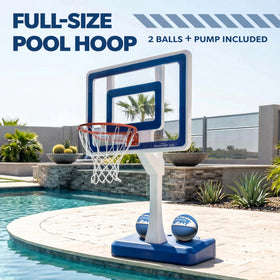 GoSports Splash Hoop Elite rim offers regulation size for pool play.