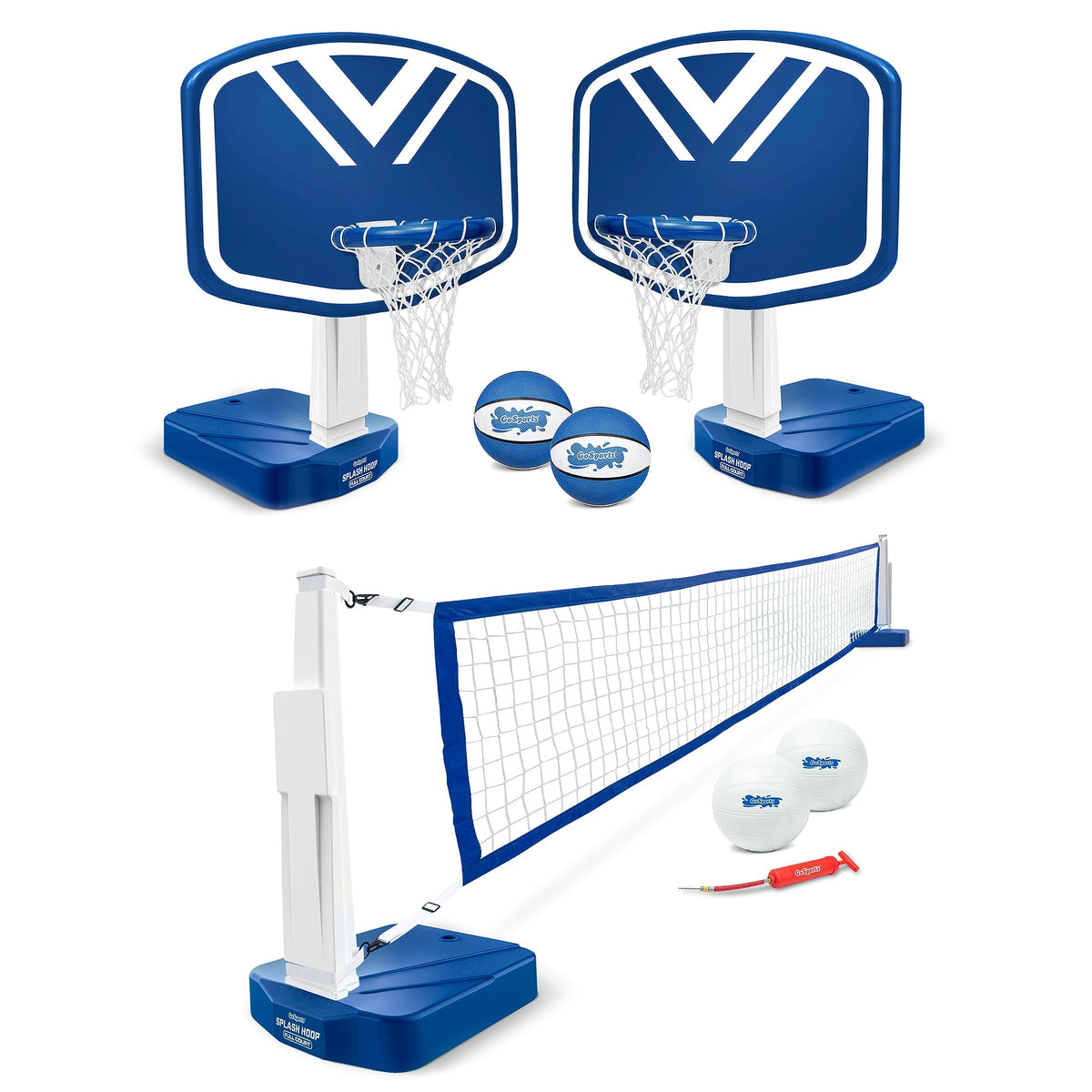 GoSports Splash Hoop full court setup over a pool for fast, two-in-one play.