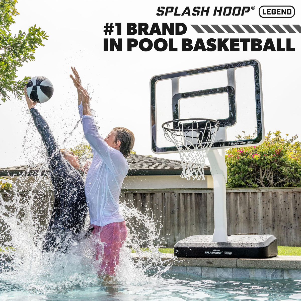 GoSports Splash Hoop LEGEND rim in action for elevated pool basketball