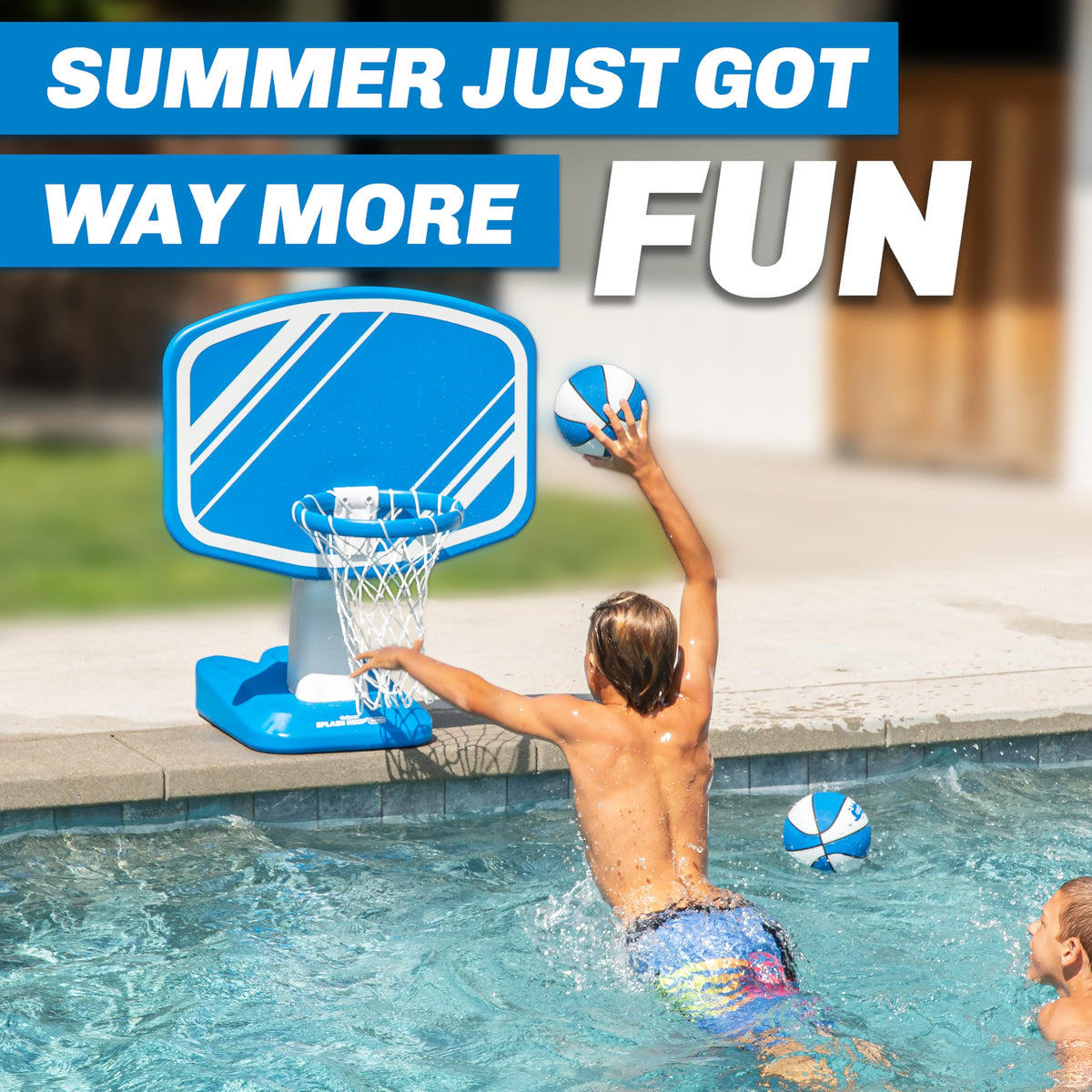 GoSports Splash Hoop Pro in action delivers family-friendly pool fun all summer.