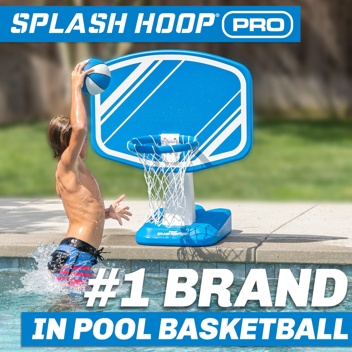 GoSports Splash Hoop Pro oversized backboard enhances poolside hoop action.