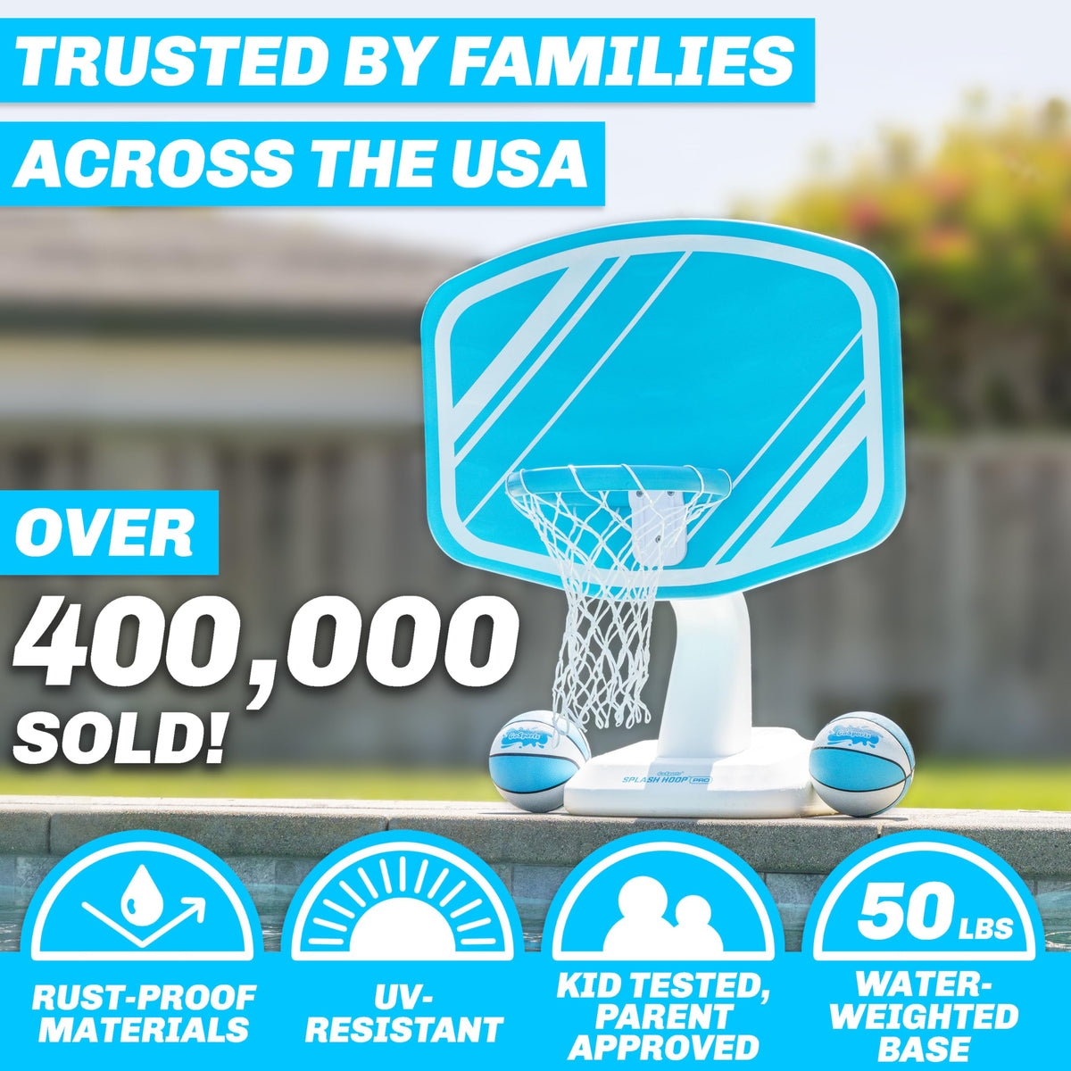 GoSports Splash Hoop PRO base secured by water fill for stable poolside play.