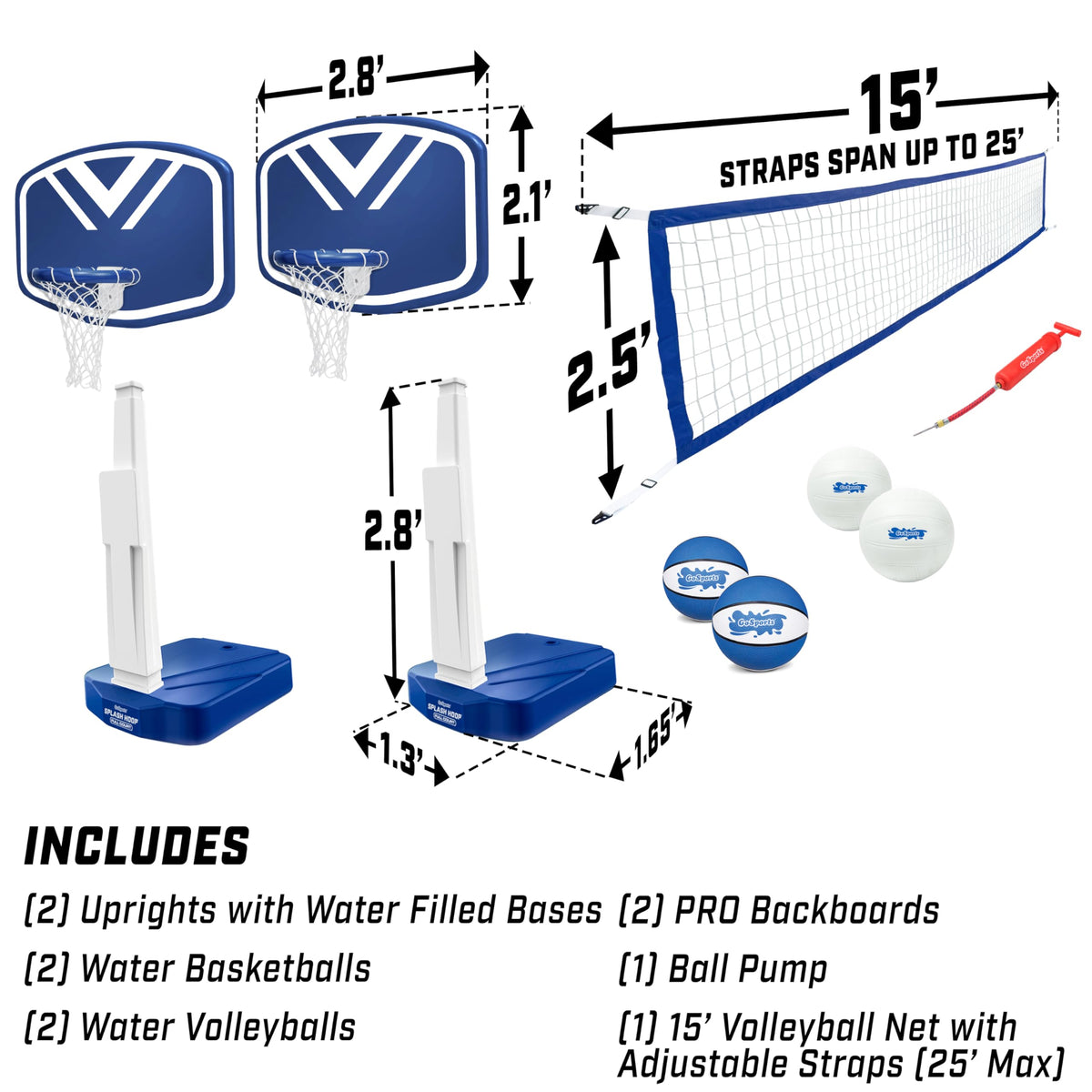 GoSports Splash Hoop pump and accessories included for quick setup.