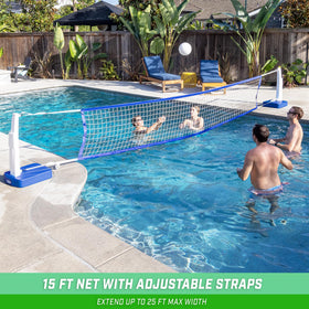 GoSports Splash Hoop water basketballs floating during a sunny pool game.
