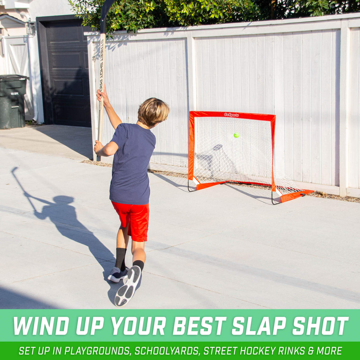 GoSports street hockey set fiberglass frame keeps the goal sturdy
