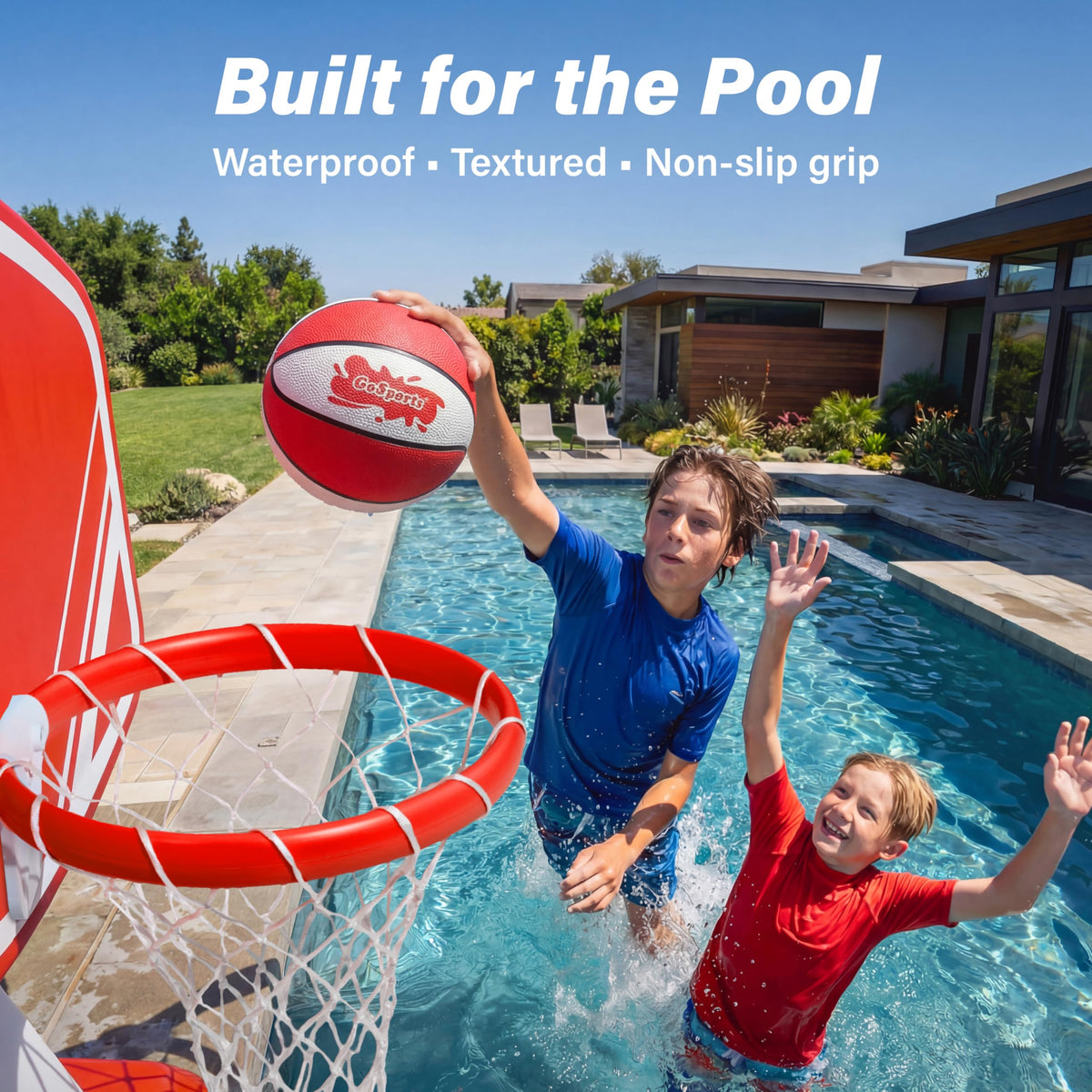 GoSports 7-inch textured-grip basketball enhances control during splashy pool play