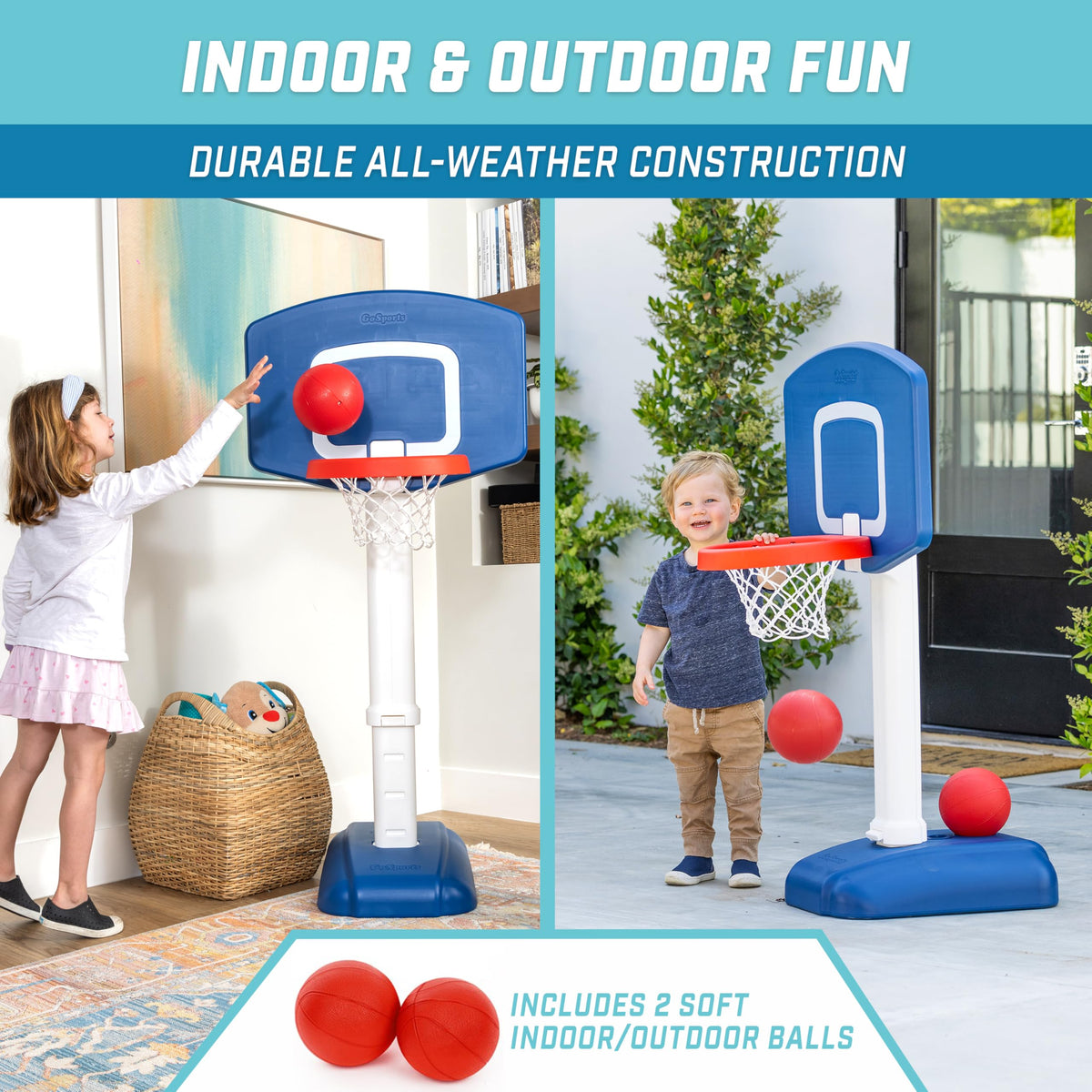 GoSports Tot Shot all-weather HDPE construction enables year-round use.