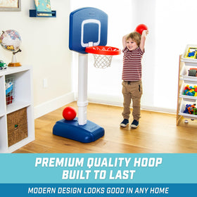 GoSports Tot Shot height-adjustable hoop supports growing kids.