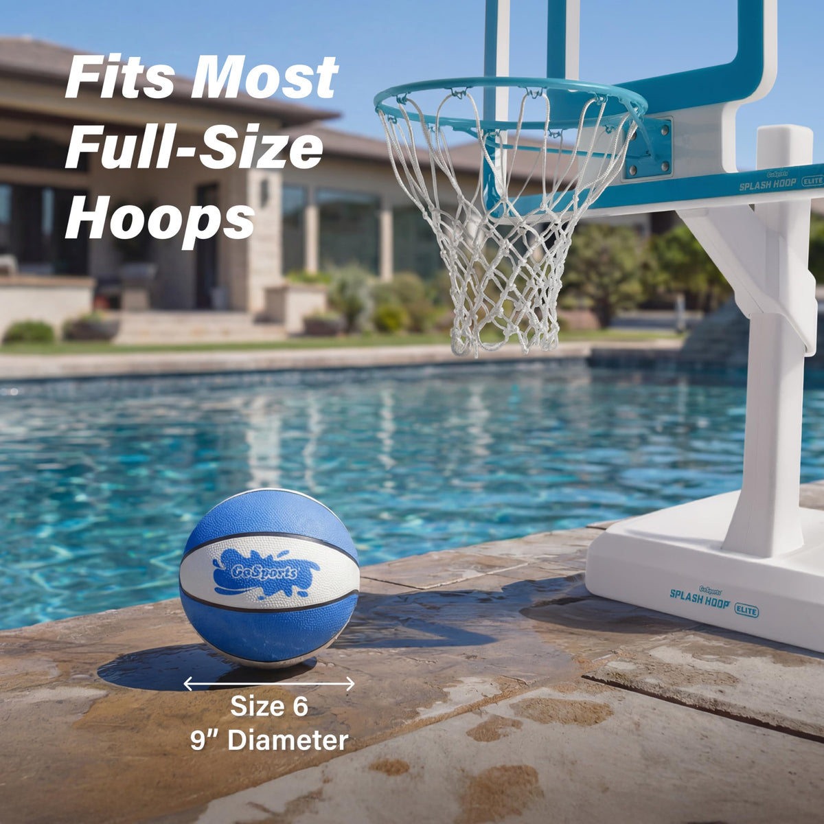 GoSports water basketball includes pump for quick inflation.