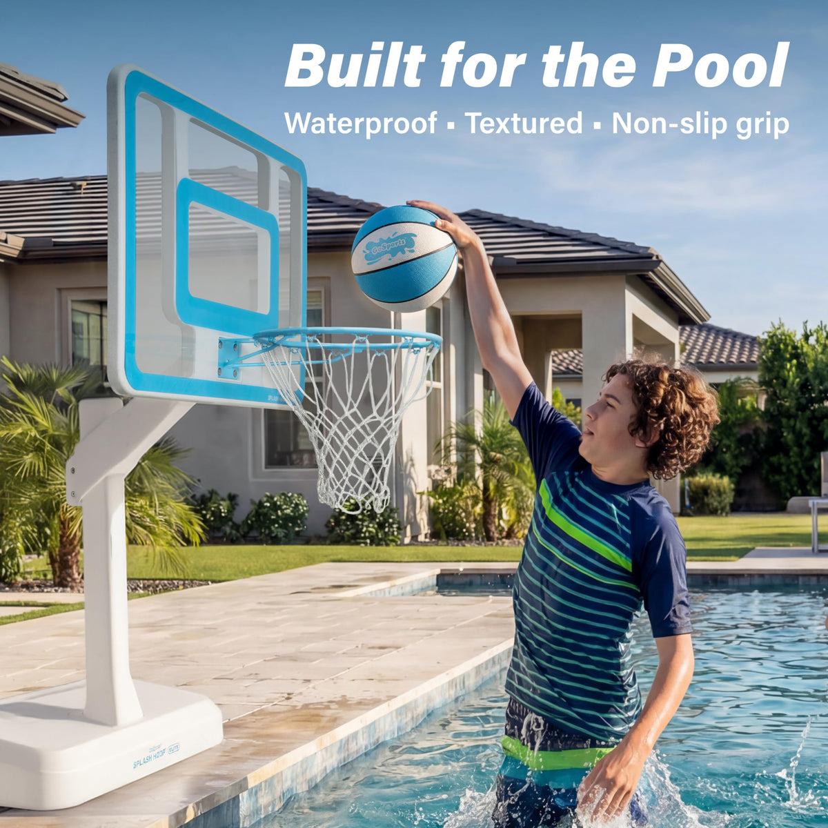 GoSports size-6 water basketball used with standard 9-inch pool hoops