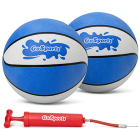 GoSports water basketballs 9-inch in action on a pool hoop.