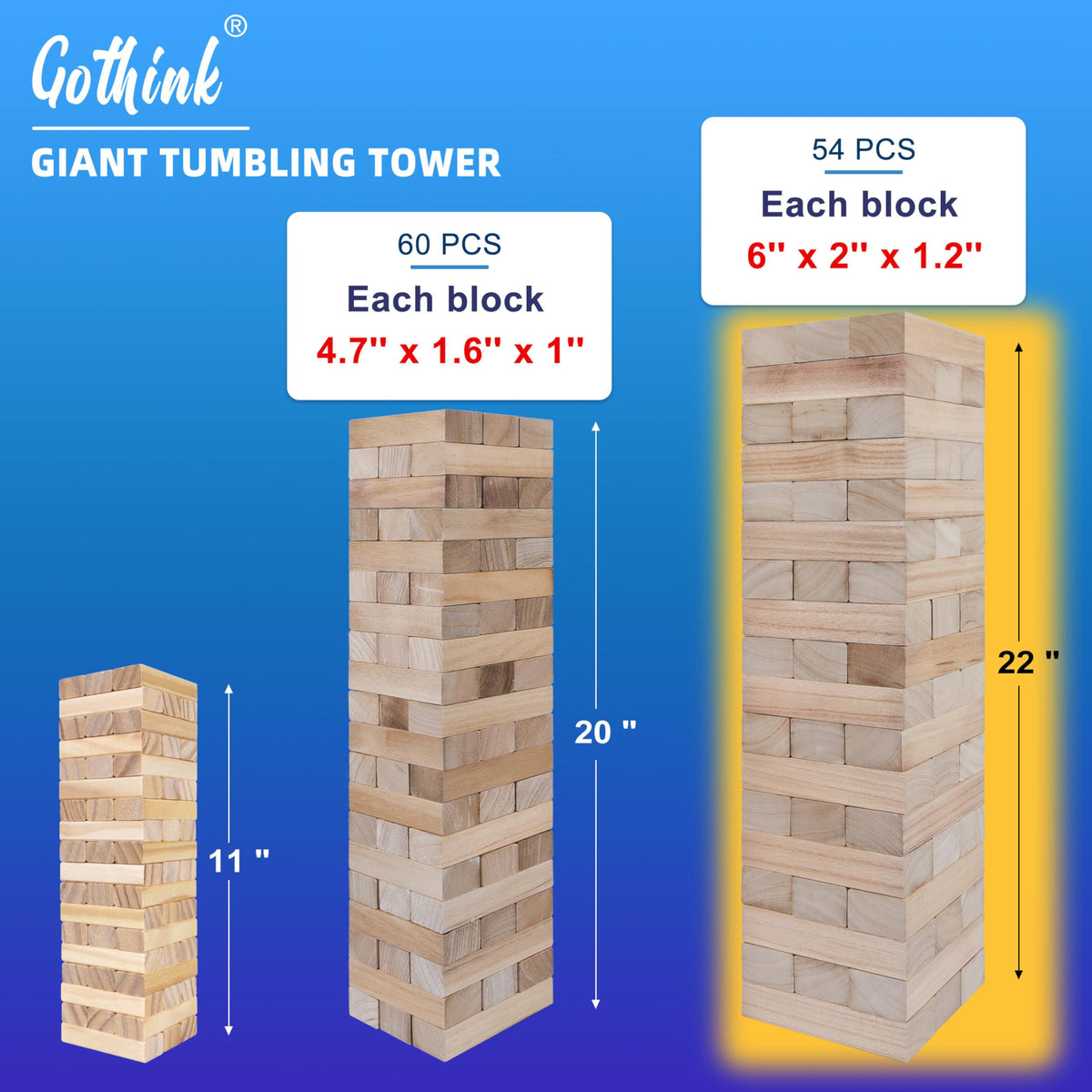GOTHINK Giant Tumble Tower Eco FSC wood highlights sustainability and responsible sourcing.