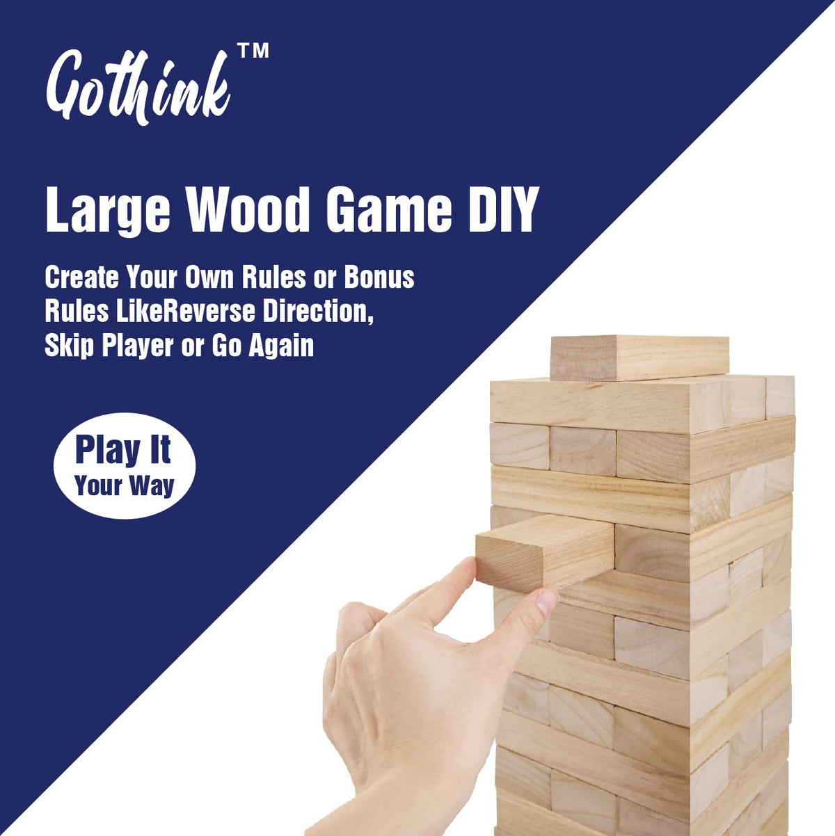 GOTHINK Giant Tumble Tower Outdoor Play demonstrates versatile backyard game for all ages.