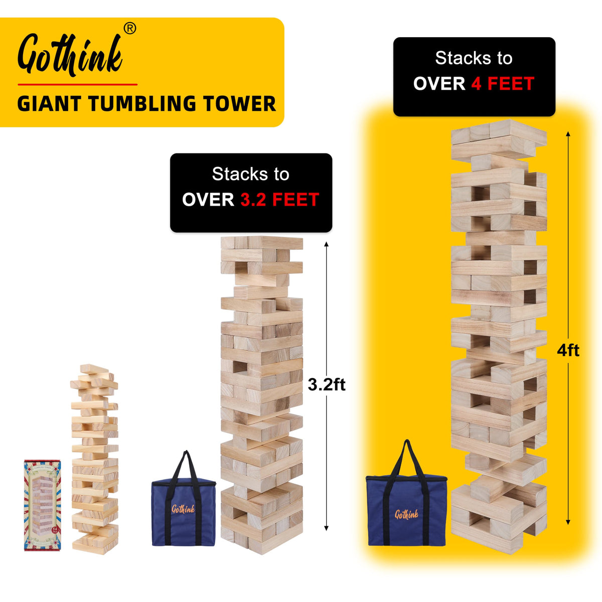 GOTHINK Giant Tumble Tower Safety Edges emphasize kid-friendly design and care.