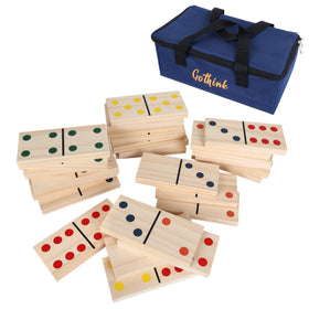 GOTHINK giant wood dominoes tiles arranged for lawn family play