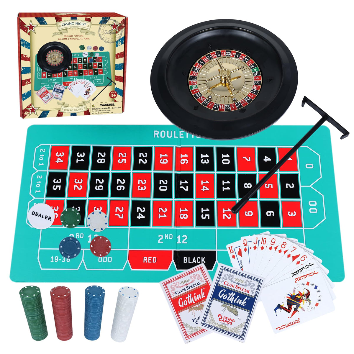 GOTHINK 10-inch roulette wheel ready for home casino night.