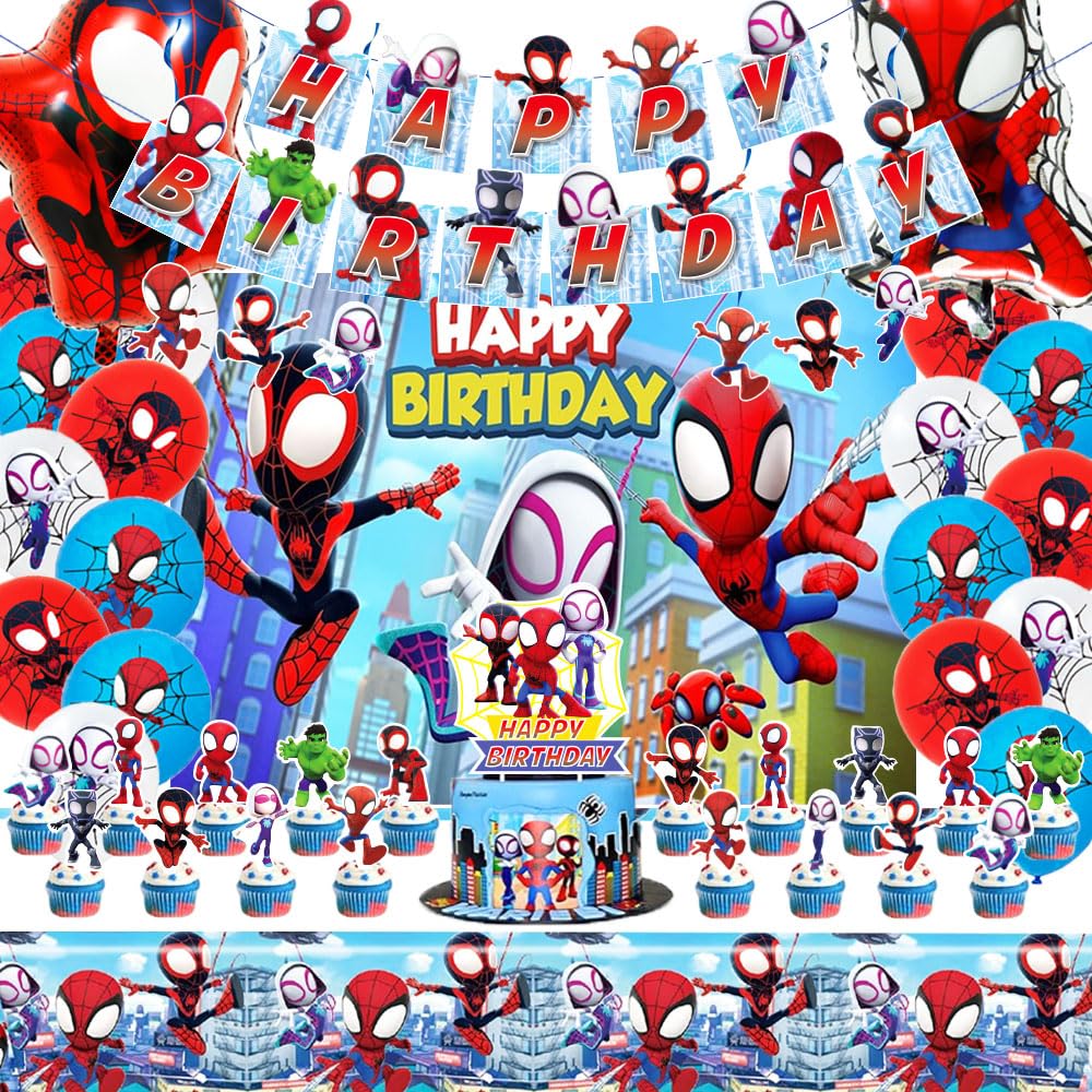 GOTOFUN cartoon birthday backdrop with spider motifs for a bold party photo backdrop.