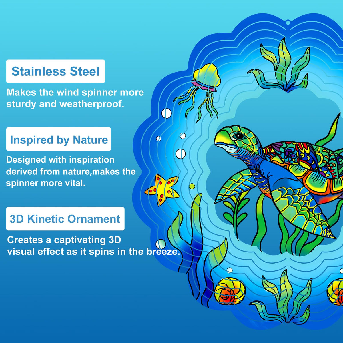 GOTOME Sea Turtle metal art spinner adds durable garden focal point