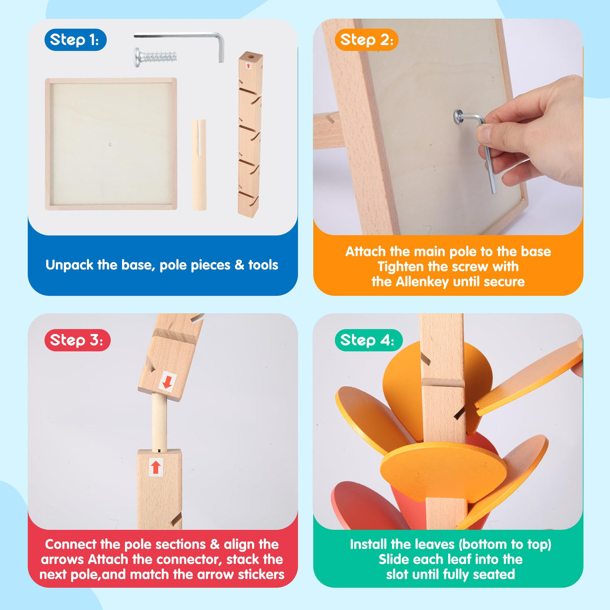 GOTOOFUN natural wood base offers stability during active play.