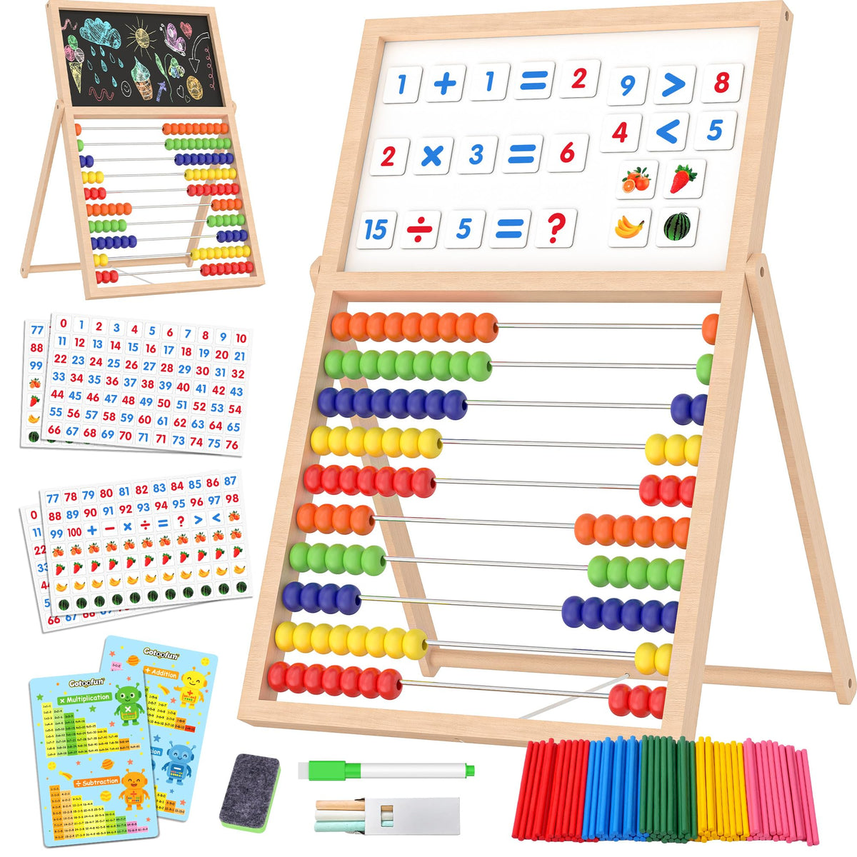 Gotoofun abacus overview shows the double-sided board for learning and play.
