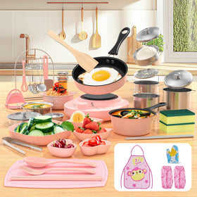Gotoofun kid cooking set with real mini kitchen pink for imaginative play and practical cooking practice.