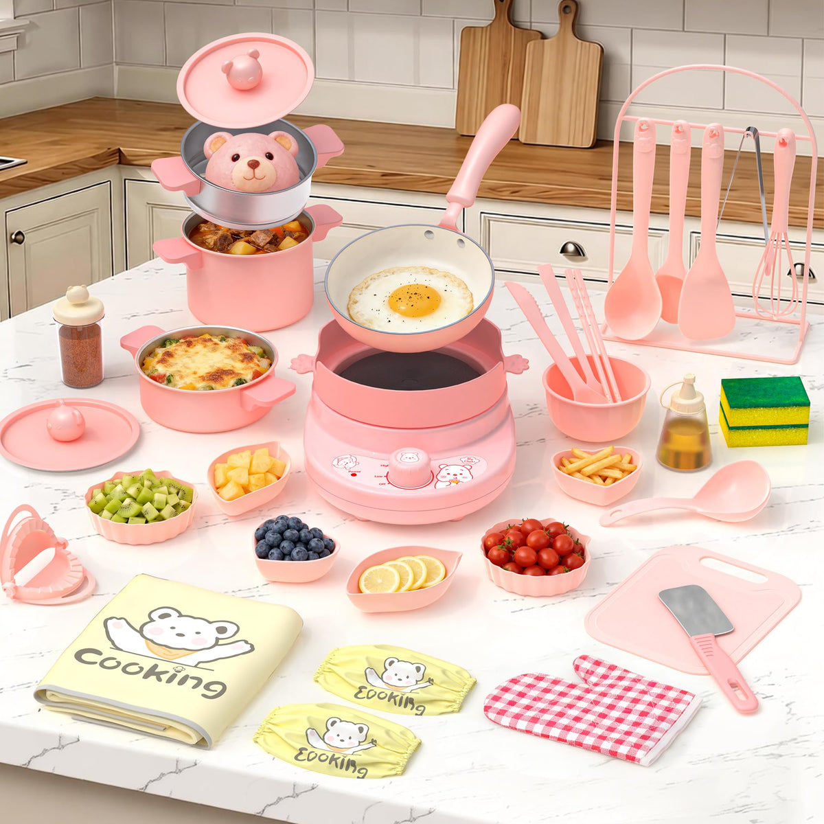 Gotoofun kids cooking set pink mini kitchen promotes real food prep safely.