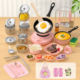 Gotoofun pink little-chef-kit set up for kids to practice real cooking safely