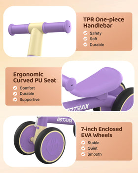 Gotrax Baby Balance Bike EVA wheels offer quiet, smooth rides