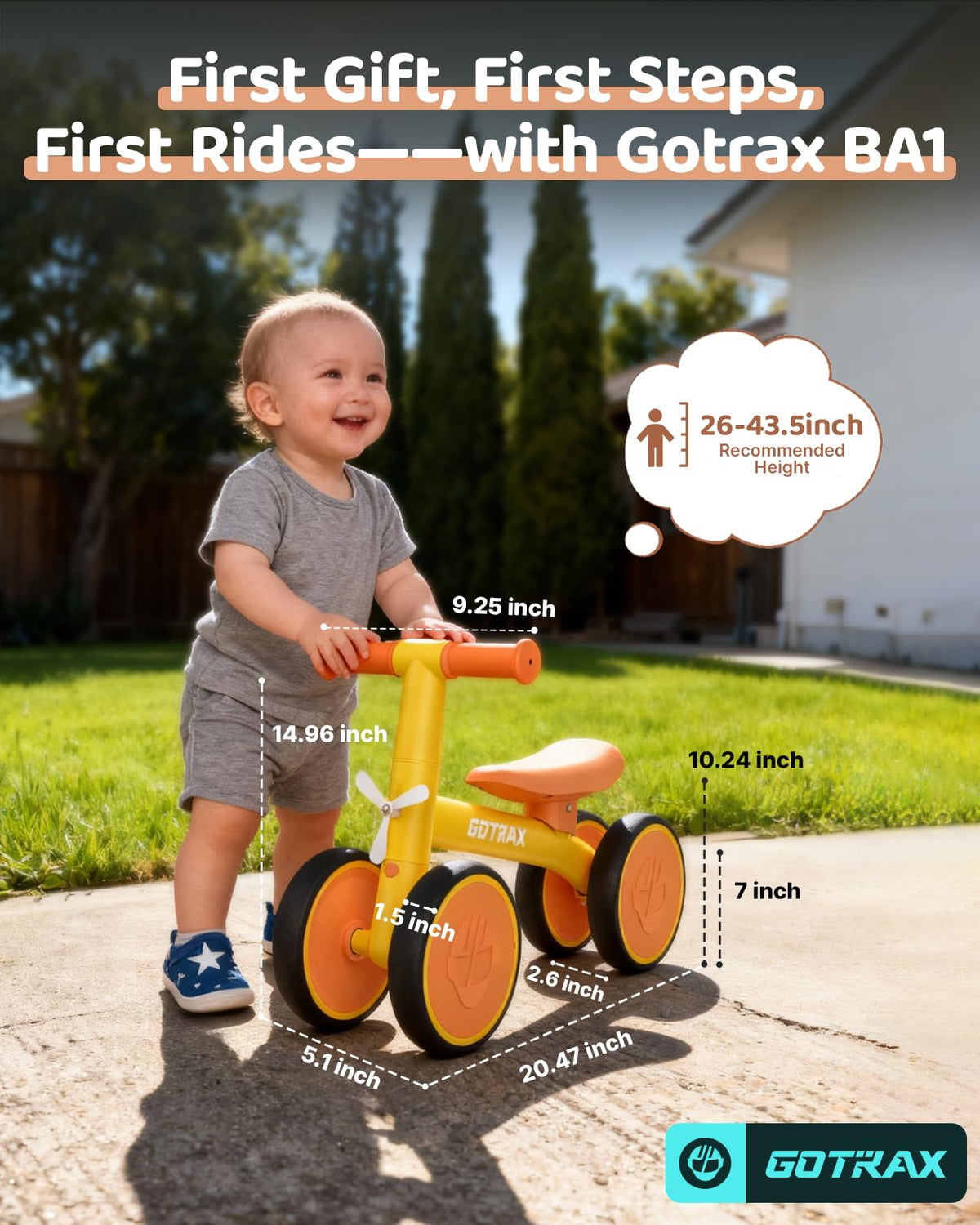 Lightweight 5.9 lb Gotrax balance bike for easy indoor or outdoor use