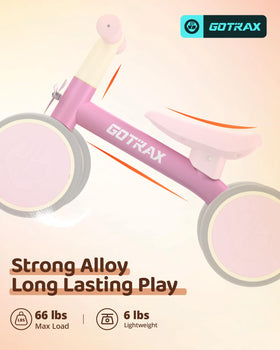 Gotrax Baby Balance Bike rear wheels support gentle propulsion for beginner riders.