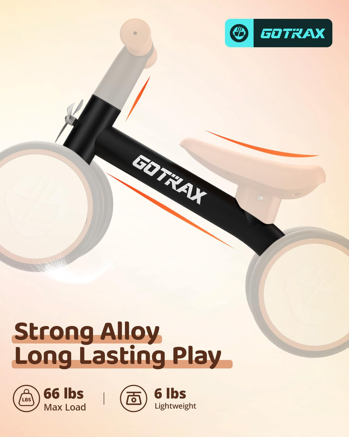 Gotrax Baby Balance Bike rear wheels offer quiet rolling for indoor practice.