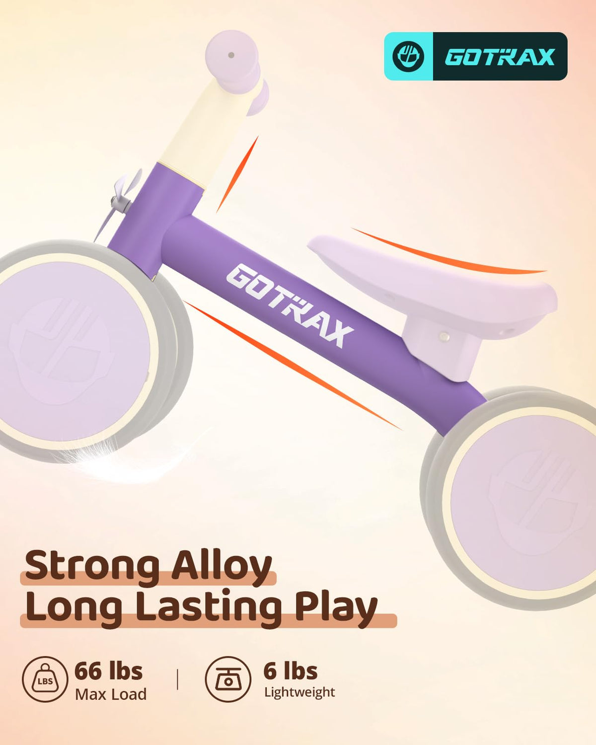Gotrax Baby Balance Bike rear wheels provide stable footing for gentle glides