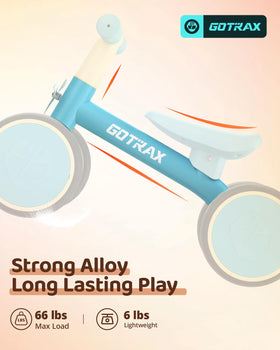 Gotrax Baby Balance Bike rear wheels enable smooth rollout indoors outdoors.