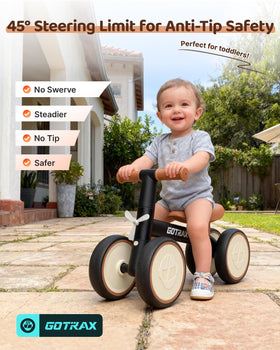Gotrax Baby Balance Bike soft seat delivers comfortable rides during balance learning.