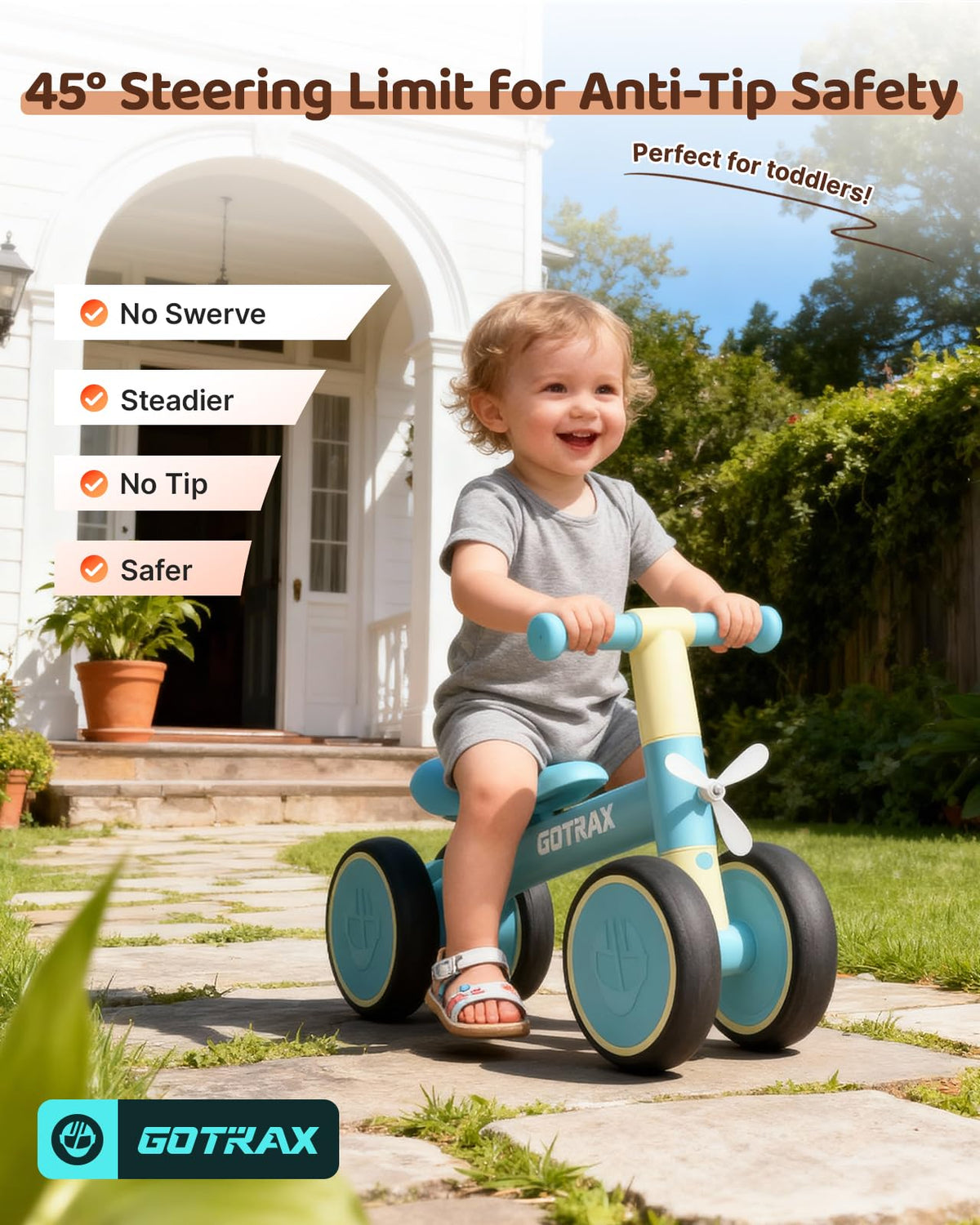 Soft-seat design on Gotrax balance bike ensures comfy quick rides.