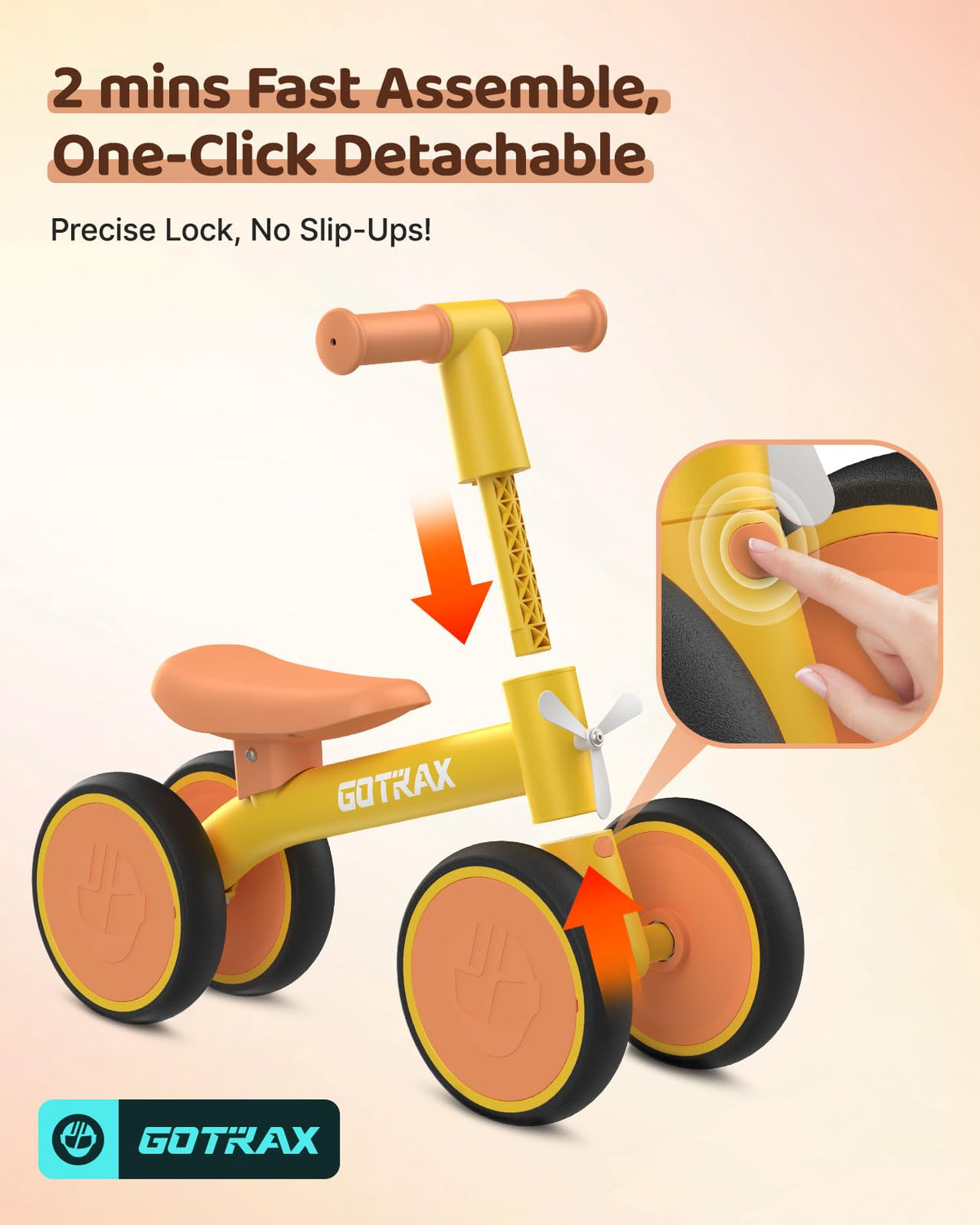 Sturdy steel frame on Gotrax Baby Balance Bike supports up to 66 lbs