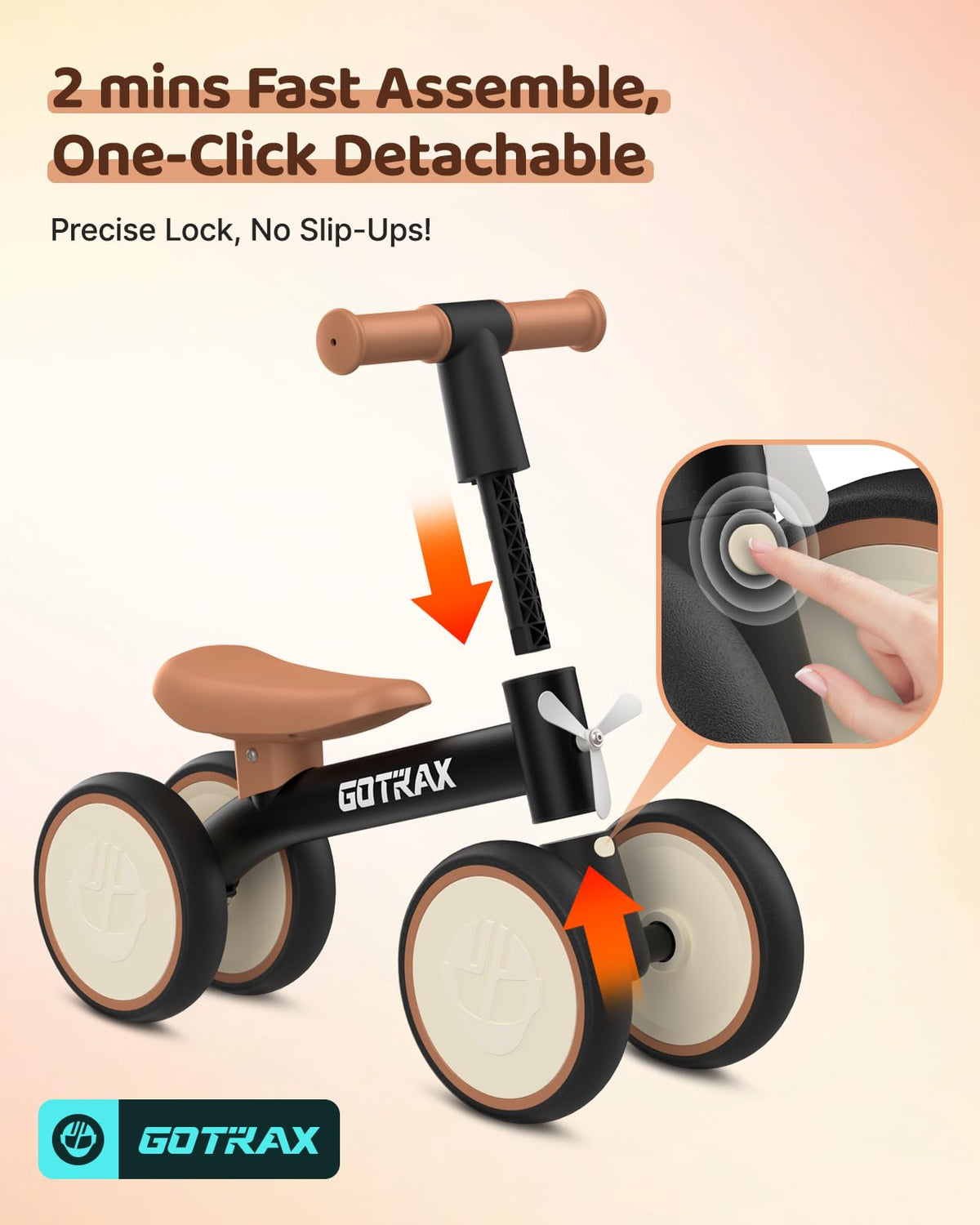 Gotrax Balance Bike TPR handle provides a secure grip during practice.