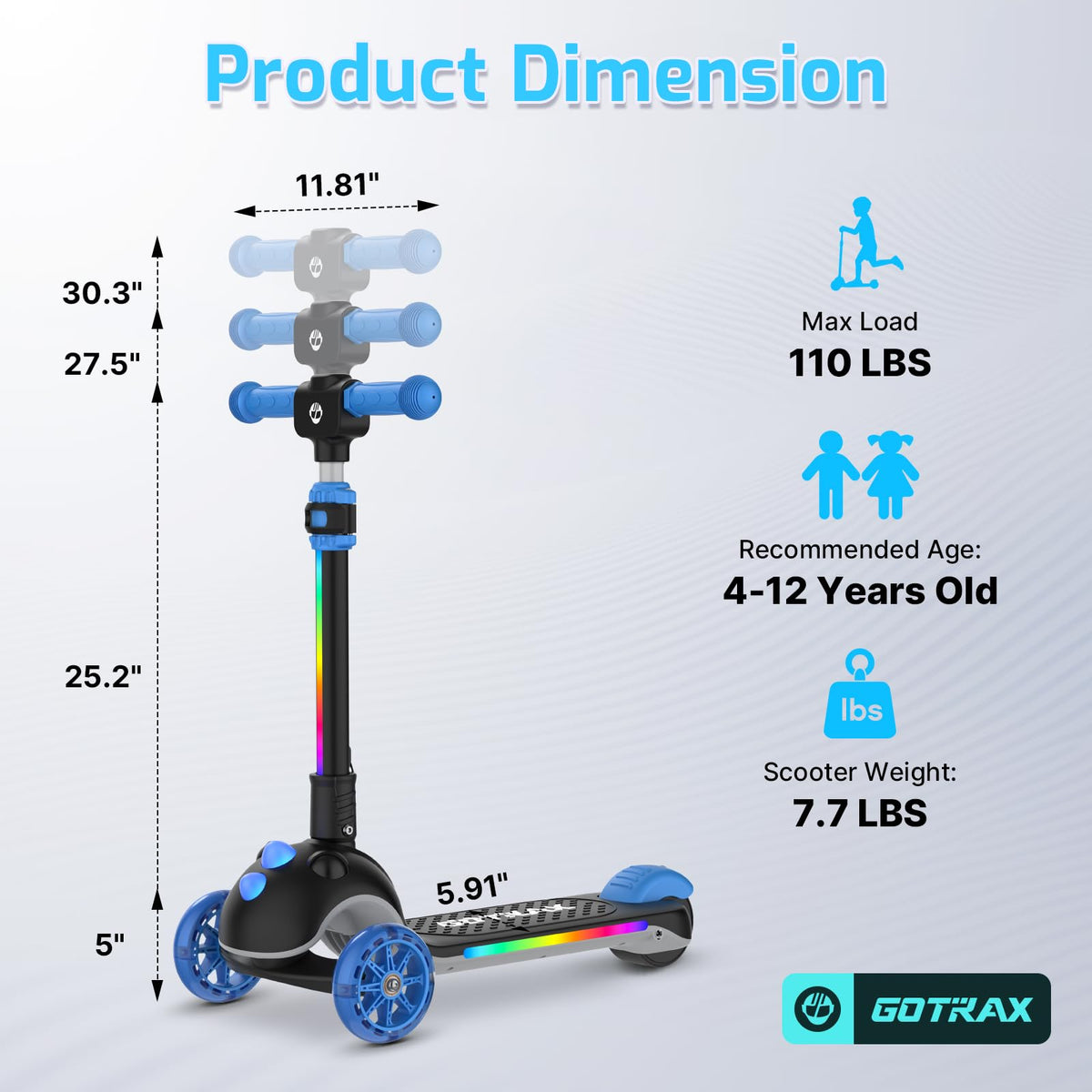 Gotrax SK1 anti-slip deck and rear brake for confident stops.