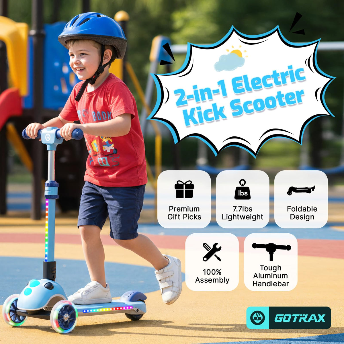 Gotrax SK1 glow deck and wheels increase visibility during play.
