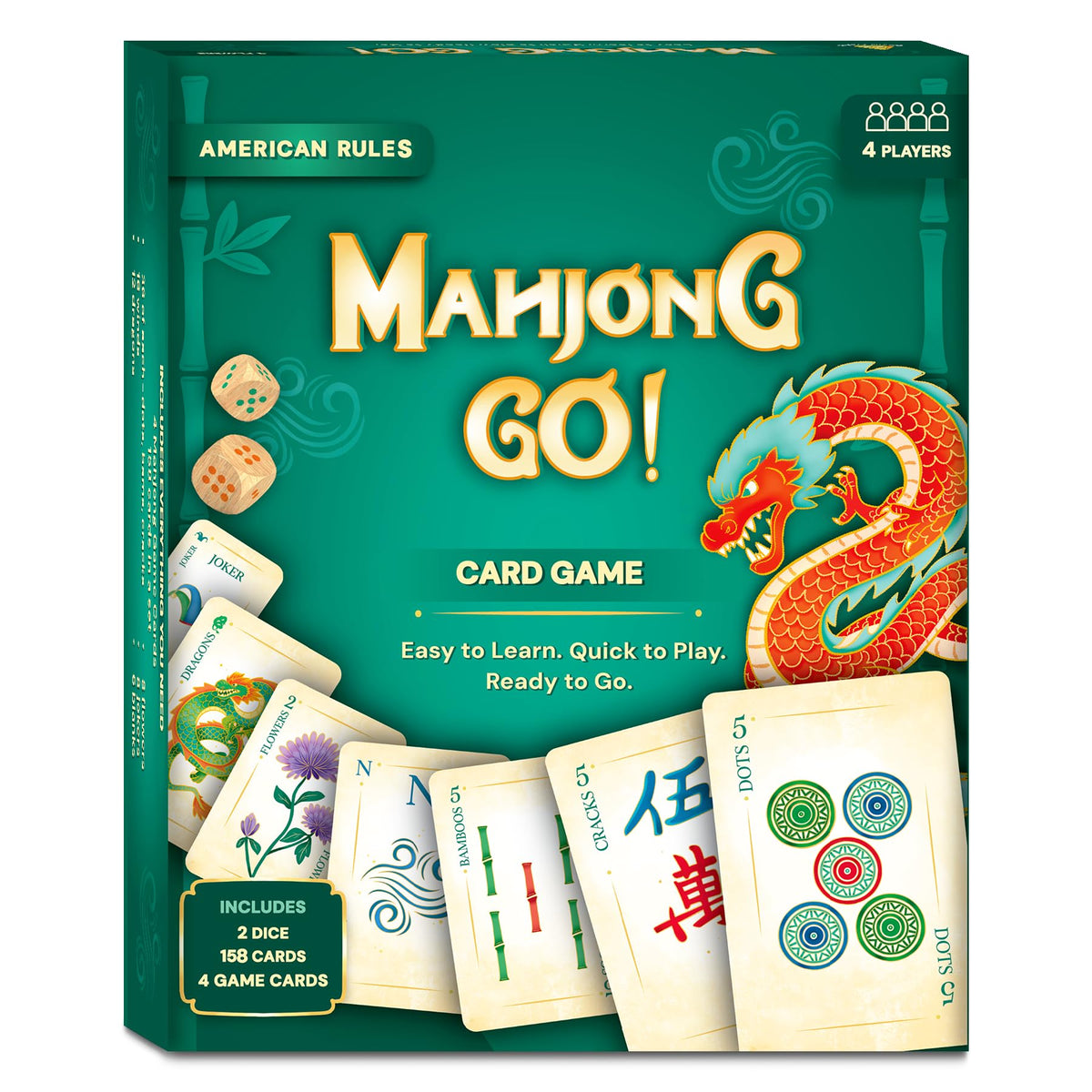 Gouda Games Mahjong Go! compact design fits travel and home play.