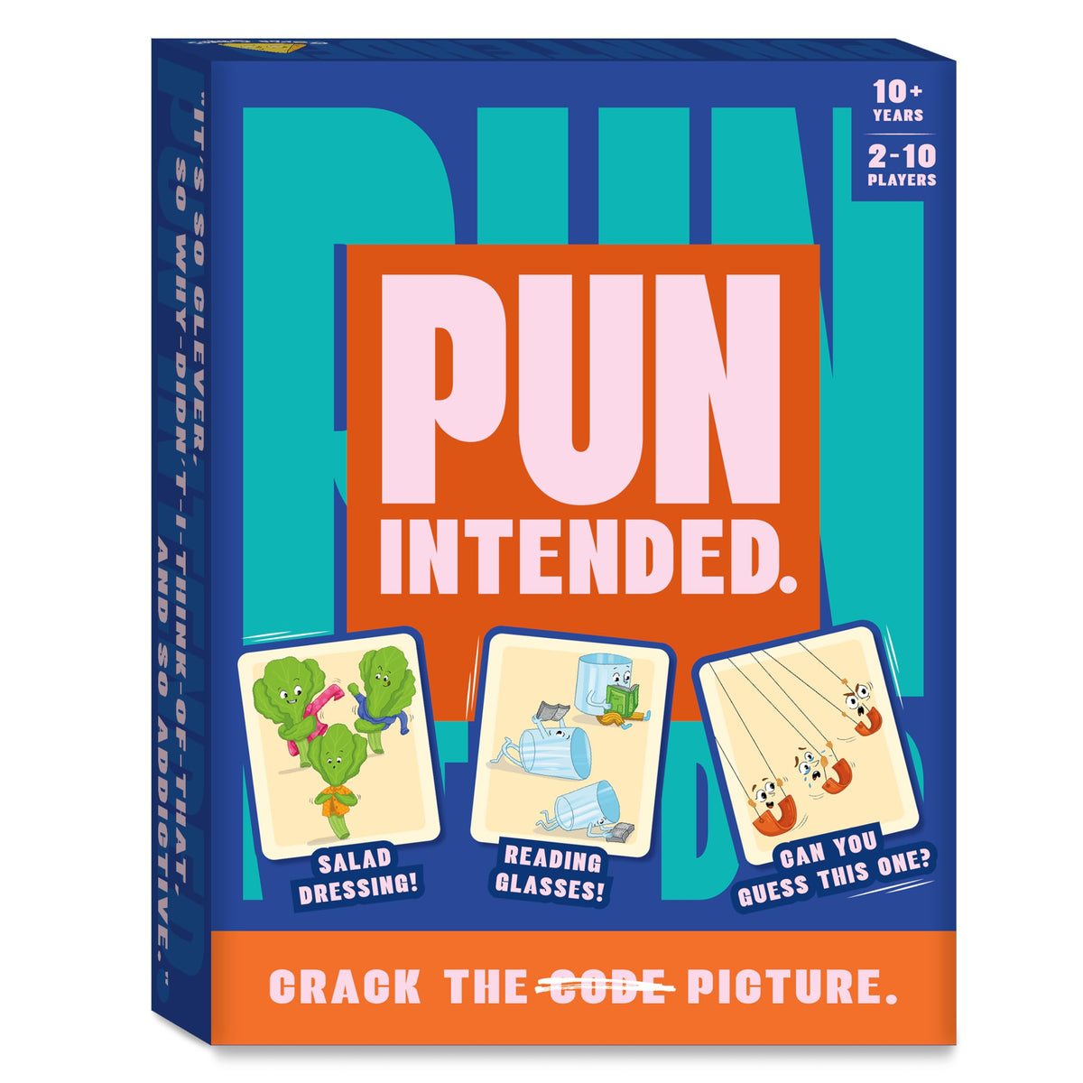 Gouda Games Pun Intended game cards laid out for fast laughter and guessing.
