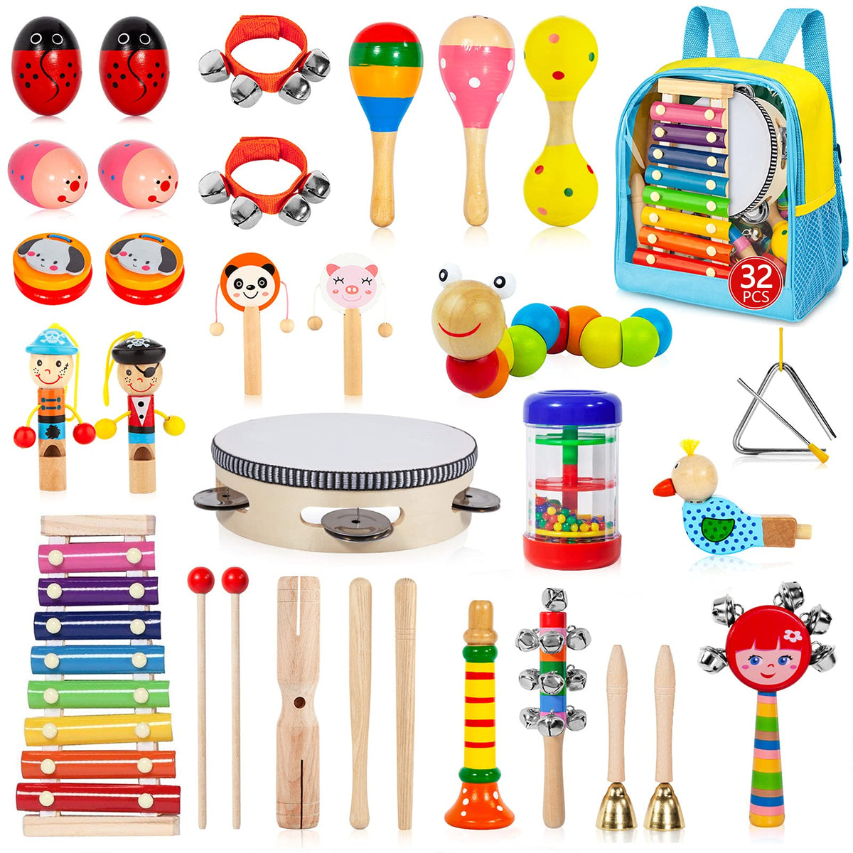 Gouezcc 32-piece toddler music set box opened inviting touch and exploration
