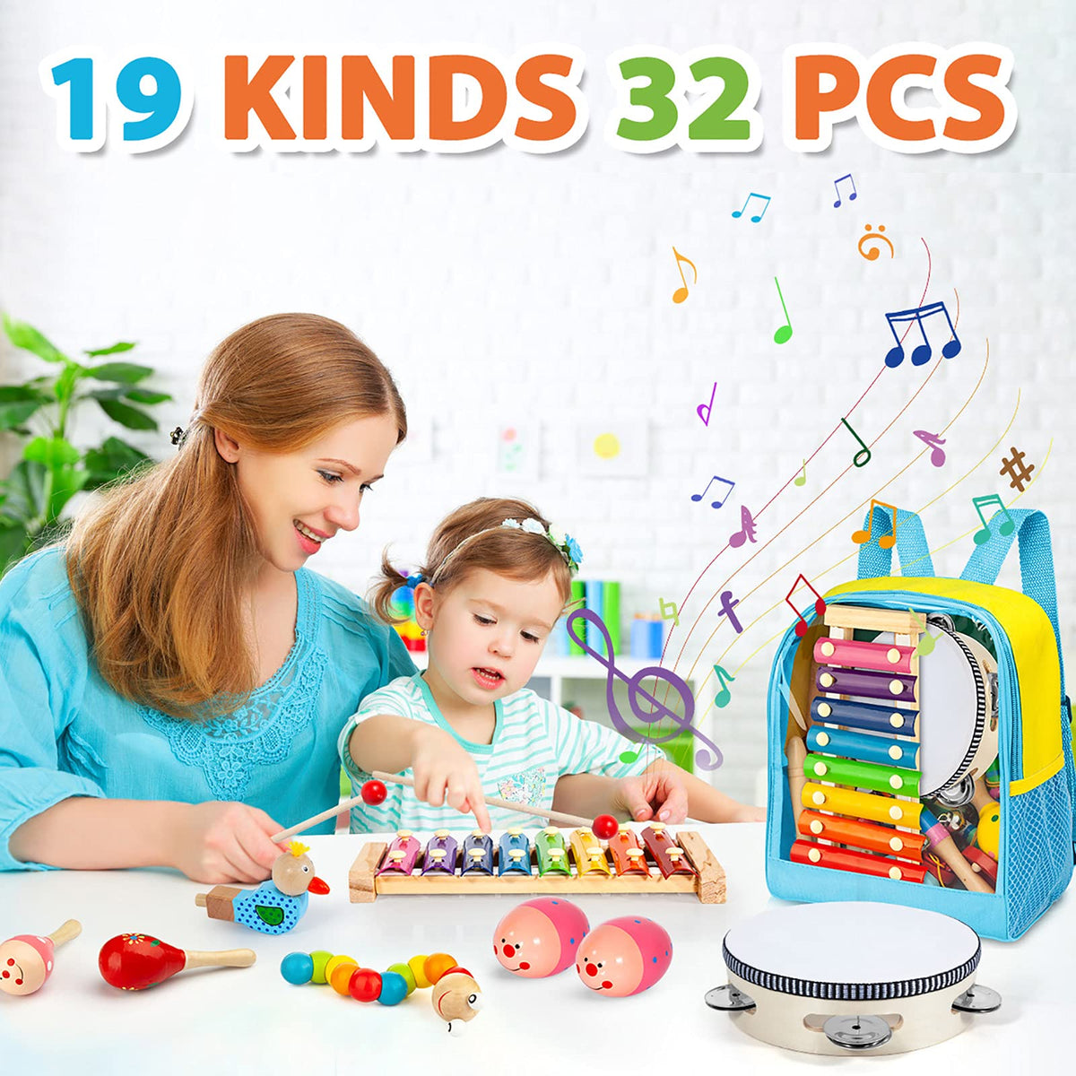 Gouezcc wooden xylophone 3-in-1 close-up encourages rhythm discovery and hand-eye coordination