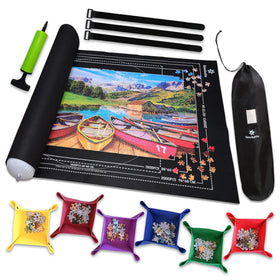 Gourbette black puzzle mat roll-up supports up to 2000 pieces for organized puzzling.
