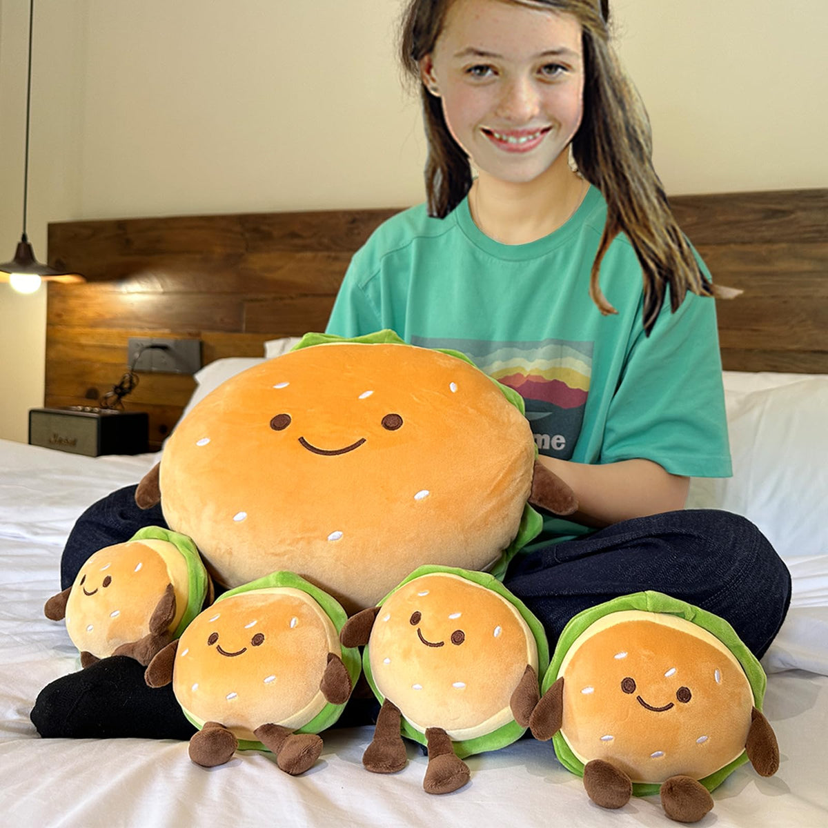 Close up of Goylmc hamburger plush fabric showing ultra soft surface