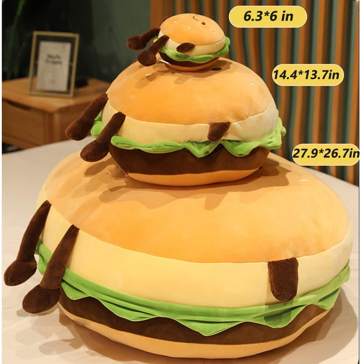 Goylmc hamburger plush care tips showing machine wash guidance